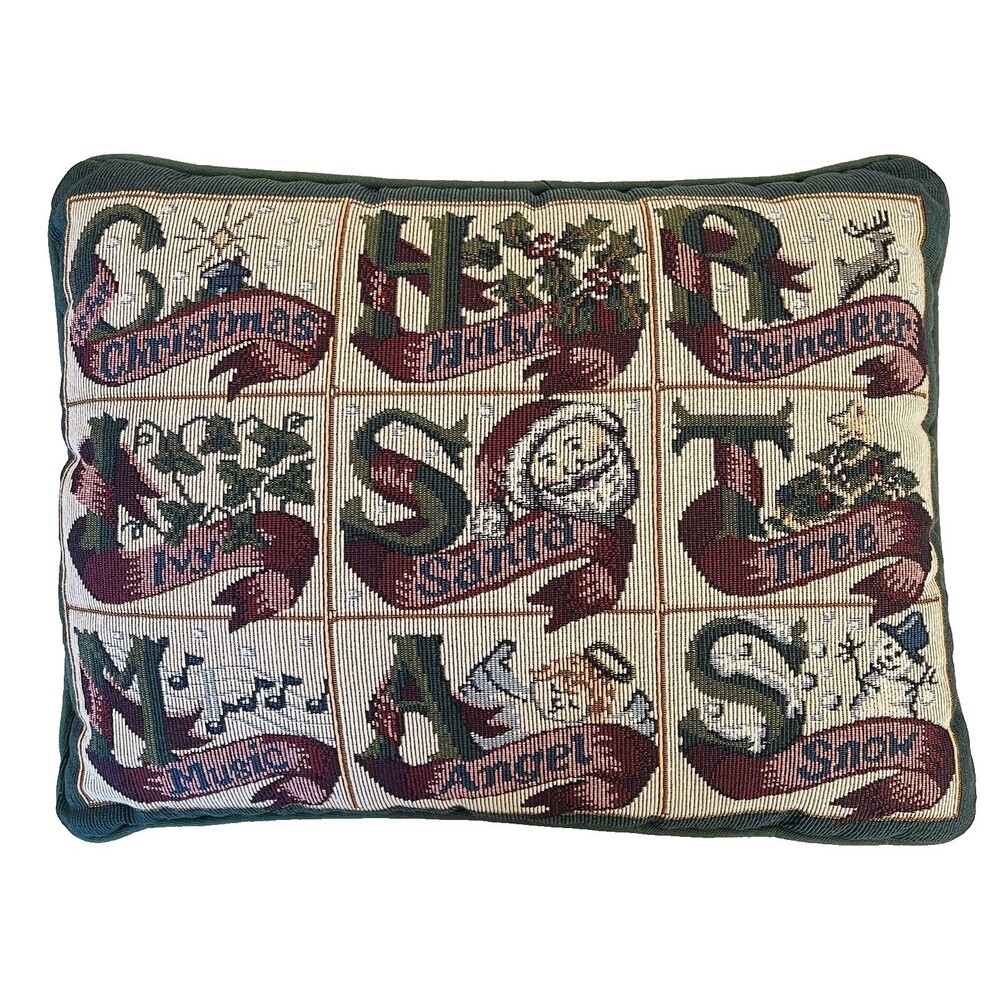 Christmas Tapestry Throw Pillow 16"x12" – Santa, Angel, Snow Scene Accent Decor